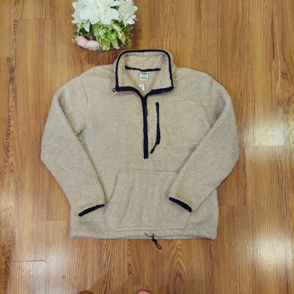 PINK women's jacket size M. Warm soft fuzzy. Fall winter spring. Lightweight Tan